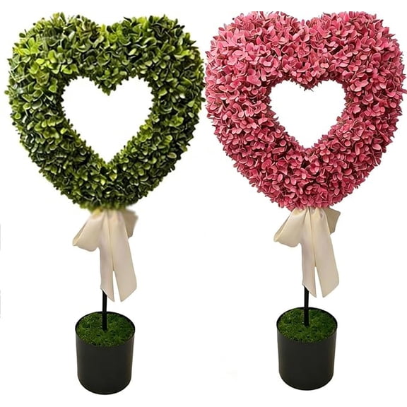 Heart Topiary Outdoor, 29.5in Artificial Heart Shaped Topiary Trees Outdoor, Valentine's Day Decorations Heart Topiary with Pot, Realistic Faux Outdoor Trees for Indoor, Porch, Office