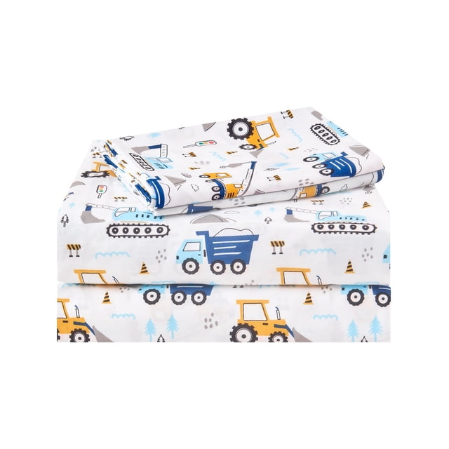 Juego de sábanas Lasoftan para niños, tamaño doble, 3 piezas, excavadora azul