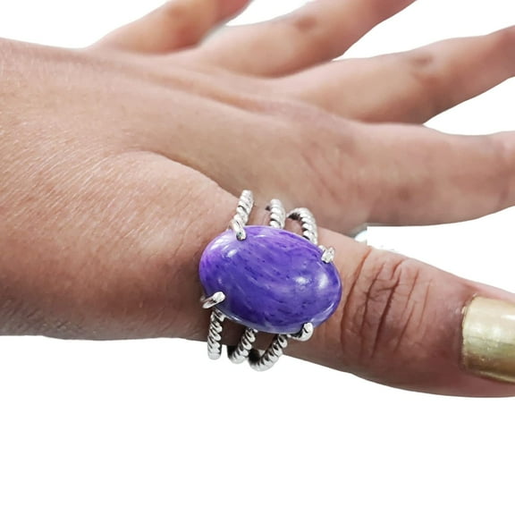 Natural Charoite Ring, Purple Charoite Ring, Natural Birthstone, 3 Twisted Band, 925 Sterling Silver, Womens Ring, Christmas, Thanksgiving, Handmade, Statement Jewelry, Natural Gemstone Ring