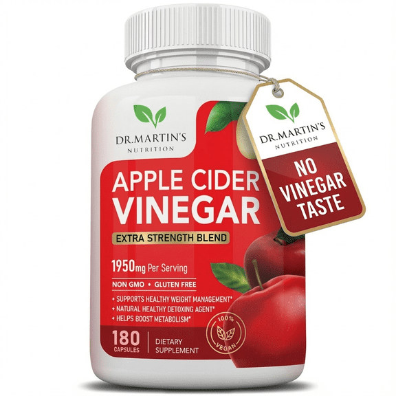 1950mg Apple Cider Vinegar Capsules for Weight Loss, Tasteless 180 Capsules - Metabolism & Detox Support by Dr Martin's Nutrition