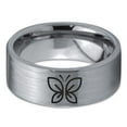 thumbnail image 2 of Tungsten Butterfly Flying Insect Flower Band Ring 8mm Men Women Comfort Fit Gray Flat Cut Brushed Polished, 2 of 4