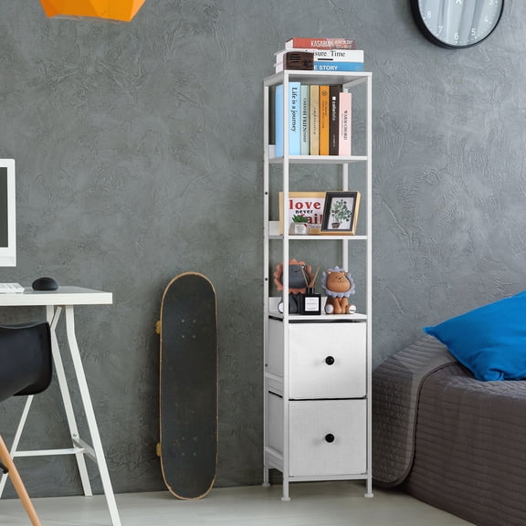 Bathroom Storage Cabinet, 55.7" Tall Floor Cabinet with 2 Drawers & Shelves – Slim Corner Organizer for Bathroom, Living Room, Kitchen – White