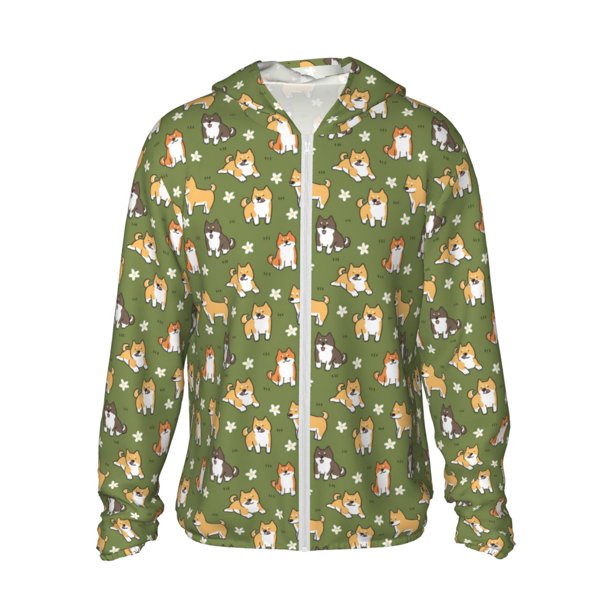 Balery Shiba Inu Dog And Flower Sudadera ligera de manga larga con capucha y protección solar UPF 50+ para hombre y mujer, ideal para pesca y running-Medium