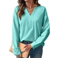 thumbnail image 3 of V-Neck Sweatshirt Women Casual Soft Fleece Pullover Tops Fall Sweatshirts Solid Color Long Sleeve Winter Shirt, 3 of 7