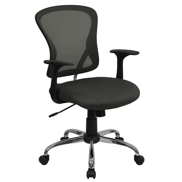 Mid-Back Dark Gray Mesh Swivel Task Chair with Chrome Base and Arms