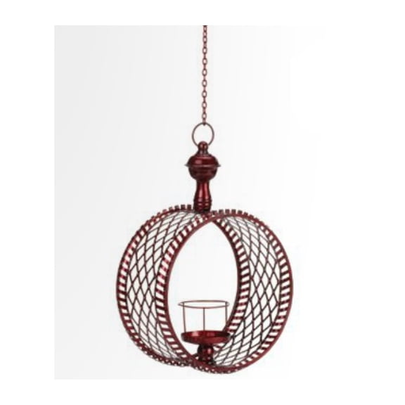 CC Christmas Decor 15" Decorative Red Cylindrical Christmas Lattice Hanging Pillar Candle Lantern