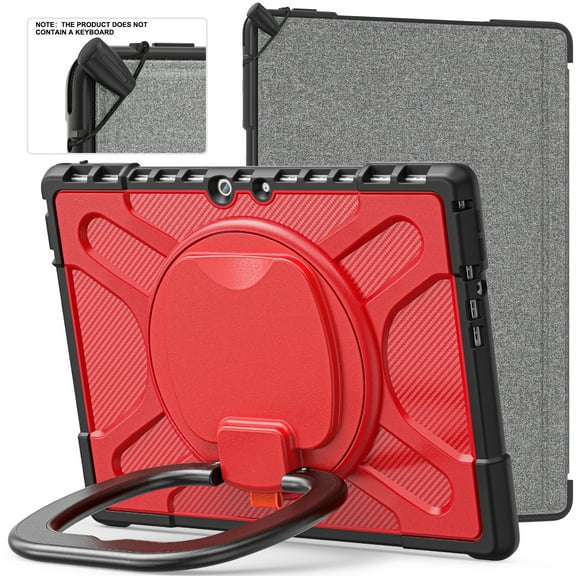 Microsoft Surface Pro 8 Case 13.0-inch, Heavy Duty Rugged Shockproof Case with 360 Degree Kickstand & Hand Strap, Compatible with Type Cover Keyboard - Red