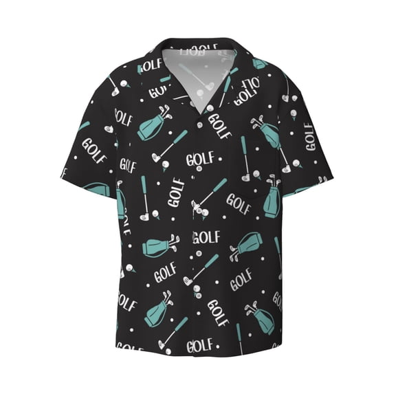 Kuqiui Golf Bags And Balls Print Men's Button Down Shirts Short Sleeve Casual Shirts Hawaiian Shirts Vacation Wedding Shirts with Pocket-Small
