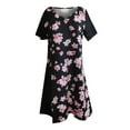 thumbnail image 4 of Women V Neck Tunic Dress Casual Loose Summer Drsses Floral Printed Lace Short Sleeve Flowy Swing Shift Dress, 4 of 5