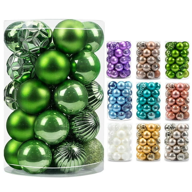 Ams Mini adornos de bola de Navidad de 34 quilates, decoraciones para fiestas, colgantes irrompibles para festivales, colgantes para decoración de árbol de Navidad (1,57 ''/40 mm, verde guisante)
