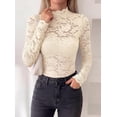 thumbnail image 4 of PRETTYGARDEN Womens Lace Long Sleeve Top Mesh Sheer Blouses Mock Neck See Through Slim Fitted Tops Fall Fashion Clothes, 4 of 7