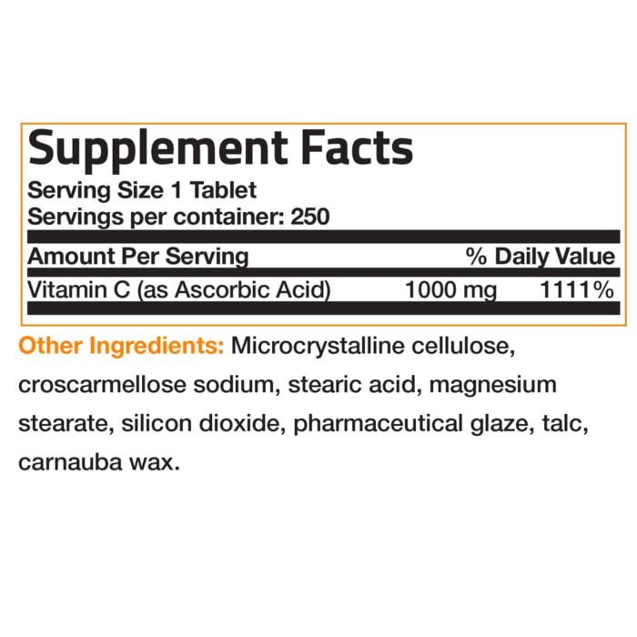 Vitamin C 1000 mg Premium Non-GMO Gluten Free Ascorbic Acid, Healthy Immune  System, Antioxidant Protection, 250 Tablets