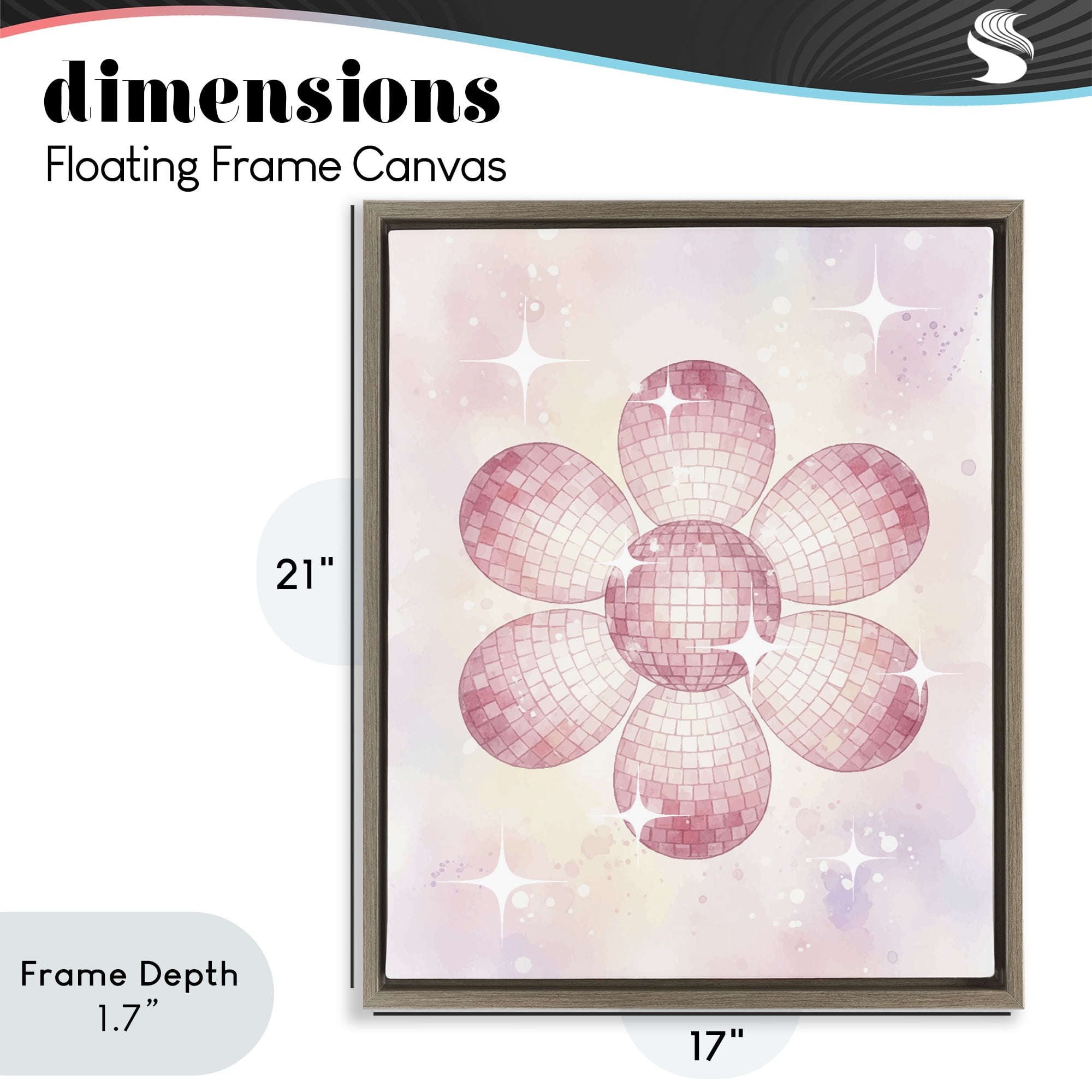 Stupell Industries Dreamy Pink Disco Ball Flower Brown Framed Floater Canvas Wall Art, design by Lil' Rue