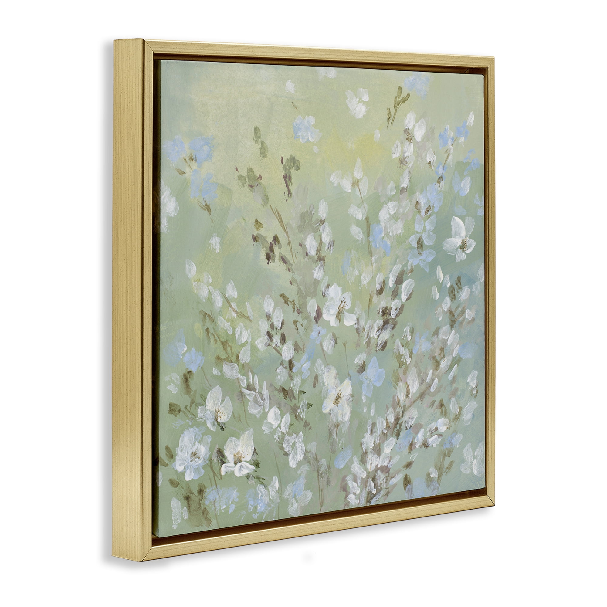 Stupell Industries Floral Meadow Wispy Willows Floral & Botanical Painting Gold Floater Framed Canvas Art Print Wall Art, 18 x 18