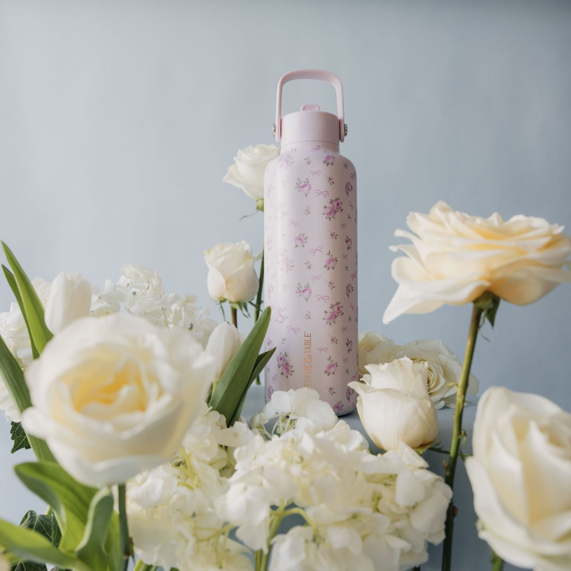 Thyme & Table 24oz Stainless Steel Cleo Bottle with Straw, Roses