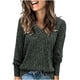 thumbnail image 1 of Suéter de cuello en V para mujer, suéter informal de invierno de color liso, cuello alto, manga larga, tejido suelto, suéter para mujer, 1 of 7