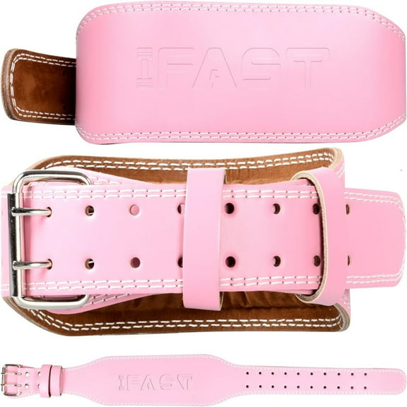 Tcbosik Weight Lifting Belt, Leather Weight Lifting Belt with 4 inch Padded Lumbar Support Belt for Weightlifting Deadlift, Cross Training, Power Lifting Workout & Squats Exercise (M Size, Pink)