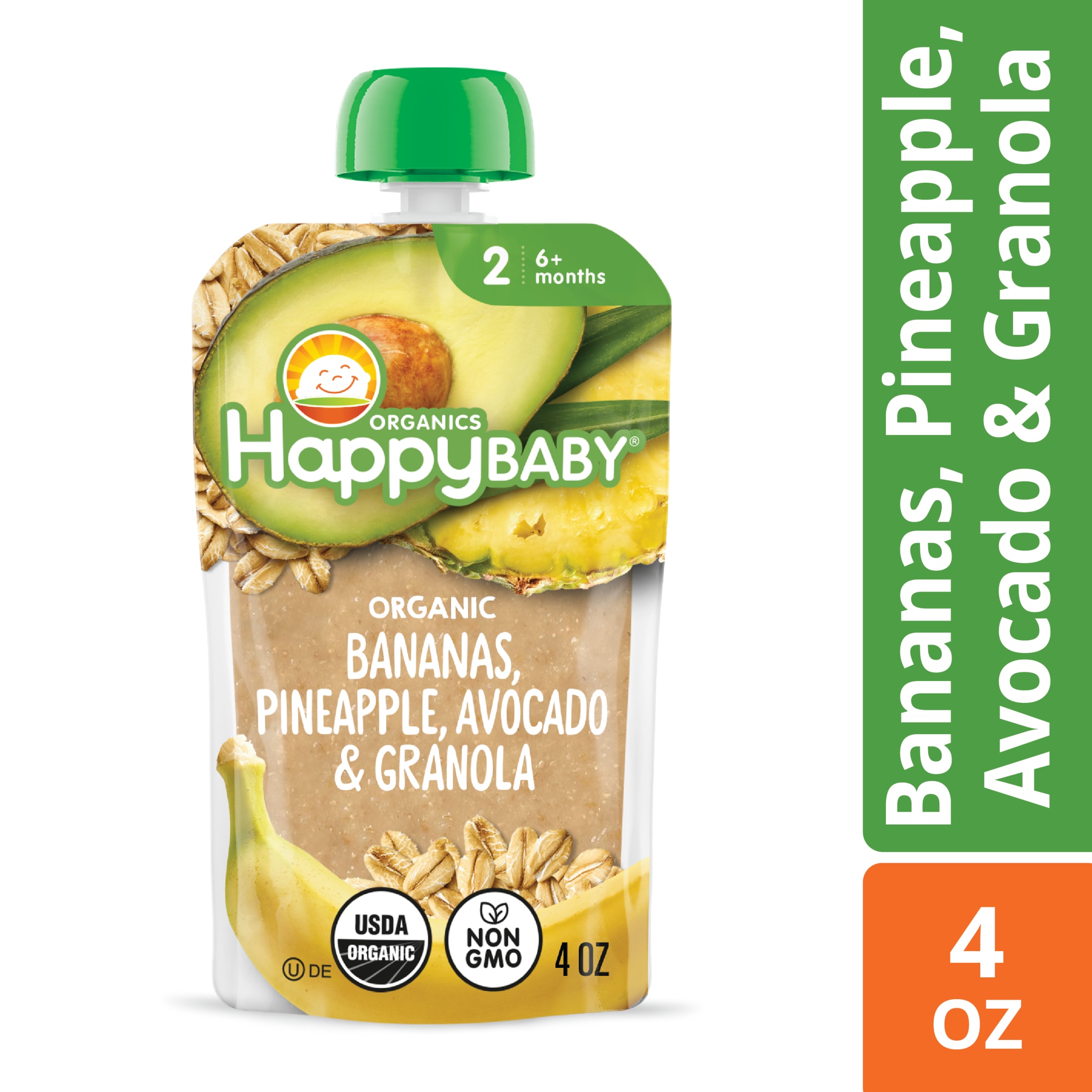 (paquete de 12) Comida orgánica para bebé Happy Baby Clearly Crafted, etapa 2, plátano, piña y granola, bolsa de 4 oz 2