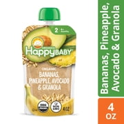 (3 pack) Happy Baby Clearly Crafted, Stage 2 Organic Baby Food, Banana Pineapple & Granola, 4 oz. Pouch