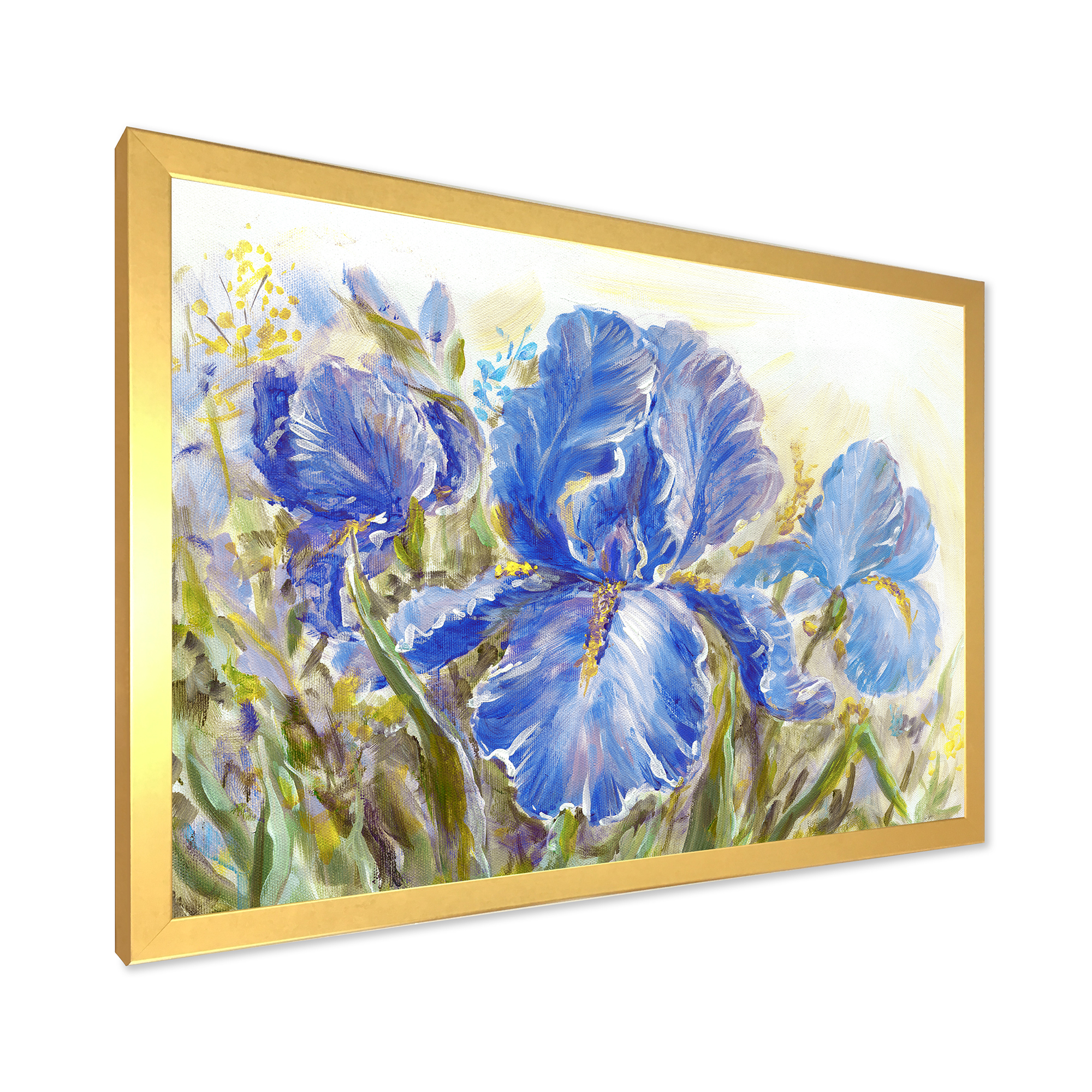 Designart 'Blue Irises Blossoming Flowers' Traditional Framed Art Print