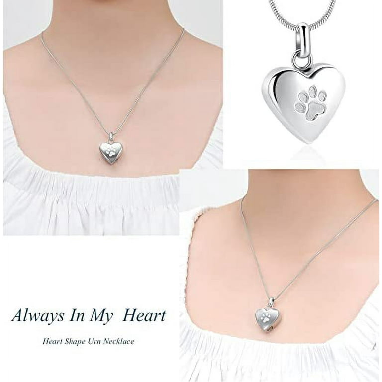 Heart Shape Pet Cremation Jewelry for Ashes Pendant Paw Print Pet Heart Urn Necklace Memorial Keepsake Jewelry Cremation Necklace for Pet Dog s Cat s