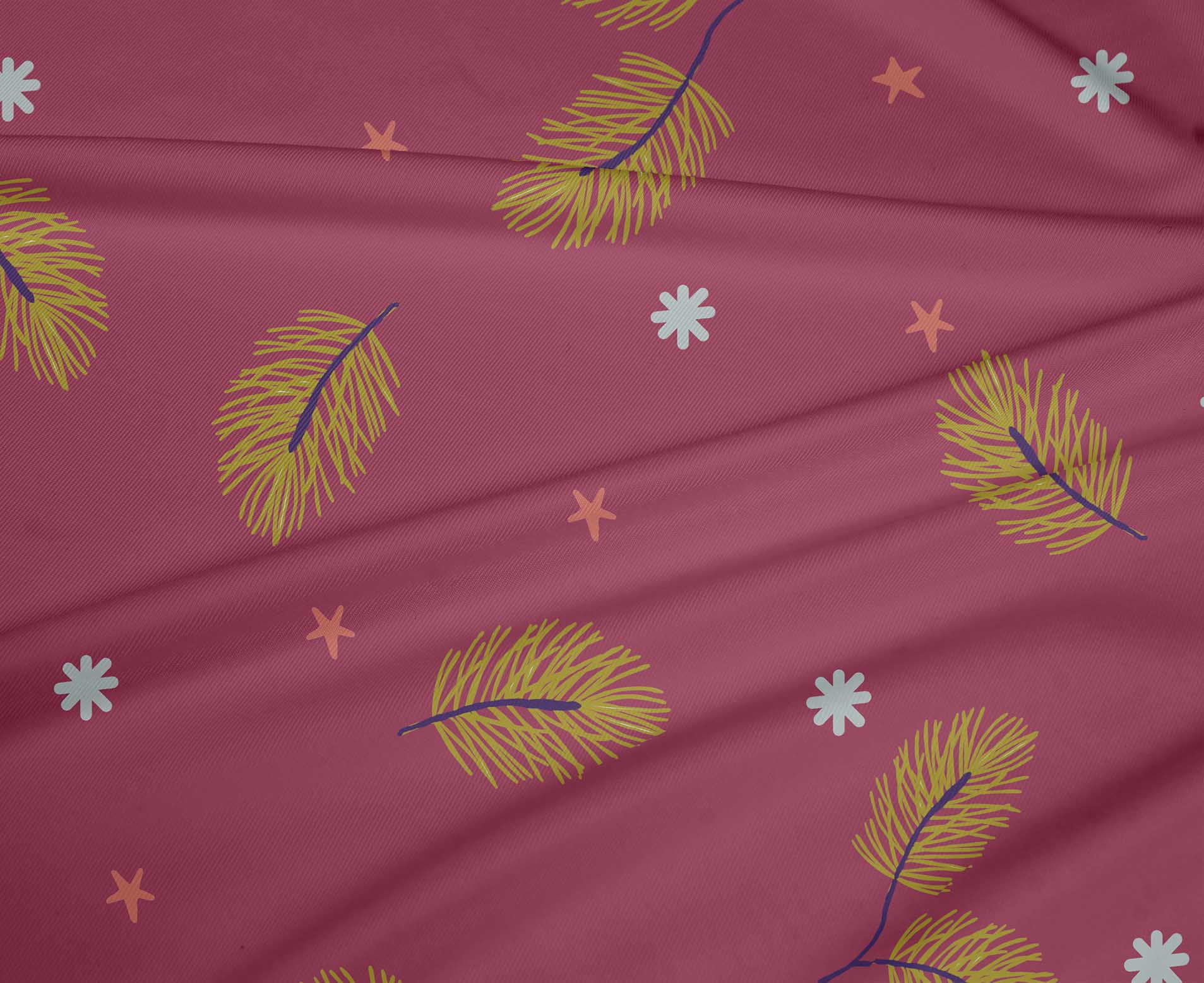 oneOone Polyester Spandex Maroon Fabric Christmas Feather Quilting Supplies Print Sewing Fabric By The Yard 56 Inch Wide
