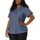 thumbnail image 1 of Women's Plus Size Shirt Short Sleeve Chest Pocket Button Down Denim Shirts Blue 1X, 1 of 7