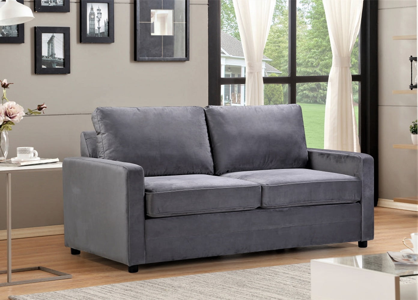 Uspridefurniture Borland 70'' Velvet Square Arm Sofa Bed,Gray