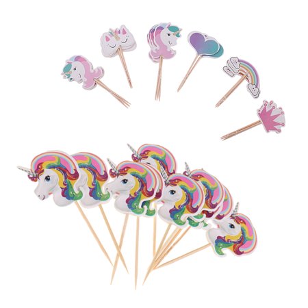 34pcs Unicorn Theme Cake Cupcake Picks for Kids Party Cake Decoration