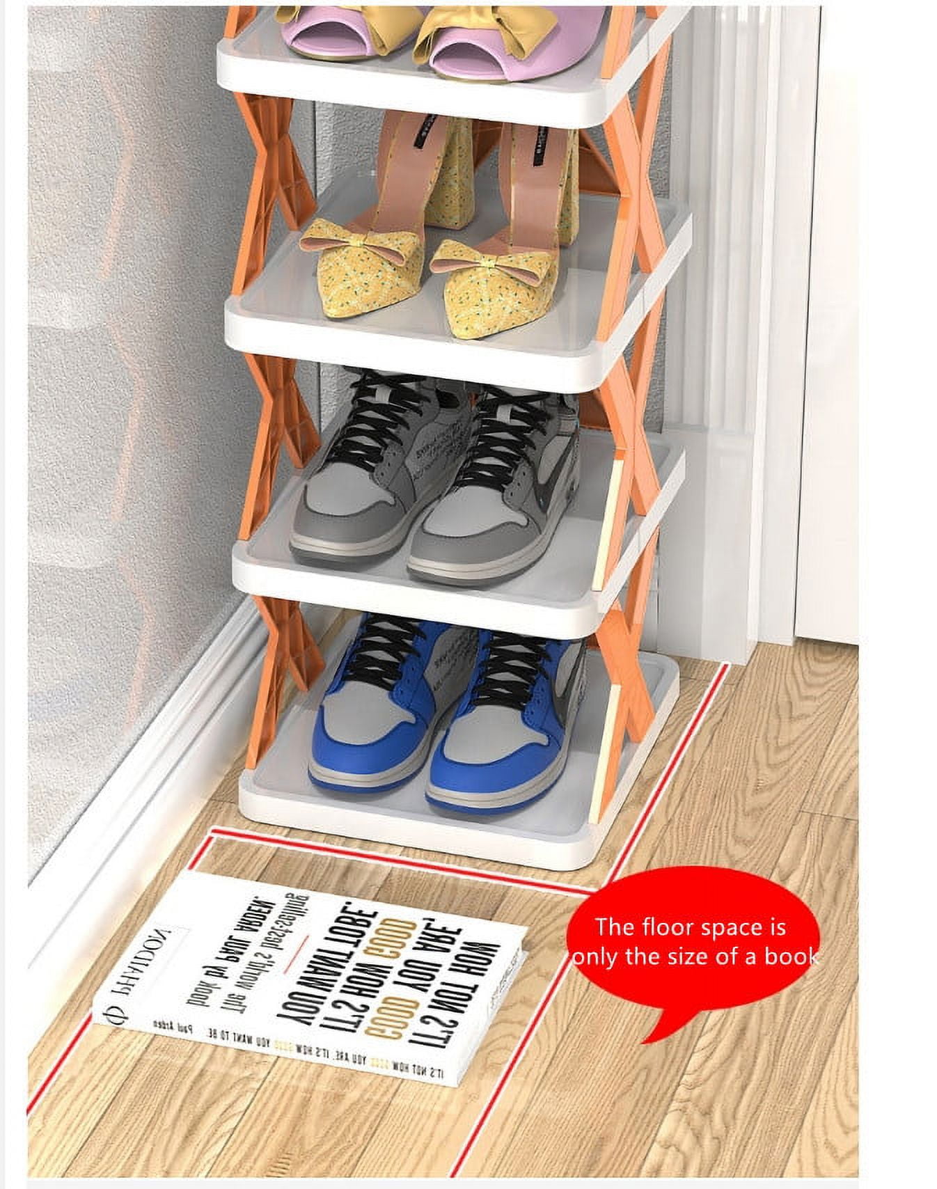 Shoe Rack Organizer,Vertical Shoe Rack, 6 Tiers Narrow Shoe Shelf 6 Pairs Slim Shelf for Shoes Narrow Shoe Rack,DIY Free Standing Shoes Storage Organizer ,Free Shoe Shelf for Small Space