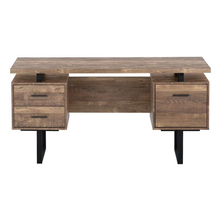 Monarch 60 Computer Desk Brown Wood Grain Black Metal