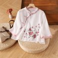 thumbnail image 2 of Bovxnpu 3/4 Length Sleeve Womens Tops, Cotton Casual Blouses for Women, Ladies' Casual Cotton And Linen Embroidery Button Quarter Stand Up Collar Top Cardigan XXXL, 2 of 5