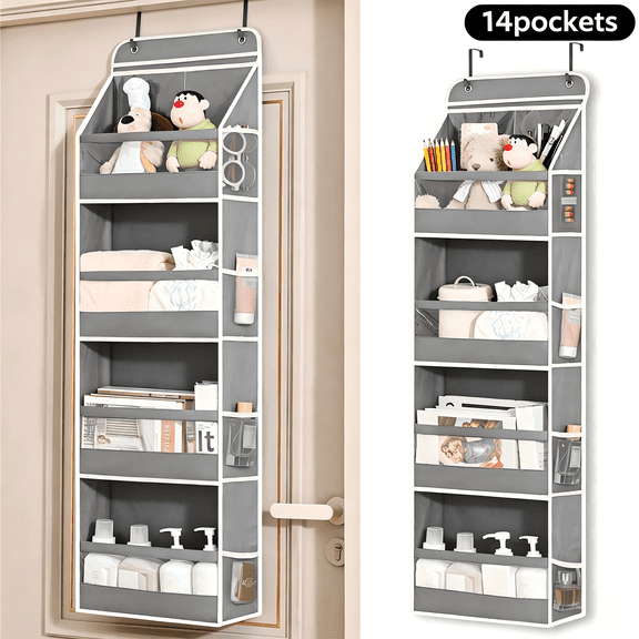 VOZOGO 1 Pack Over The Door Organizer with 4 Large Pockets 8 Mesh Side Pockets, 60 lbs Weight Capacity Hanging Storage Organizer with Clear Window Kids Toys, Shoes, Diapers