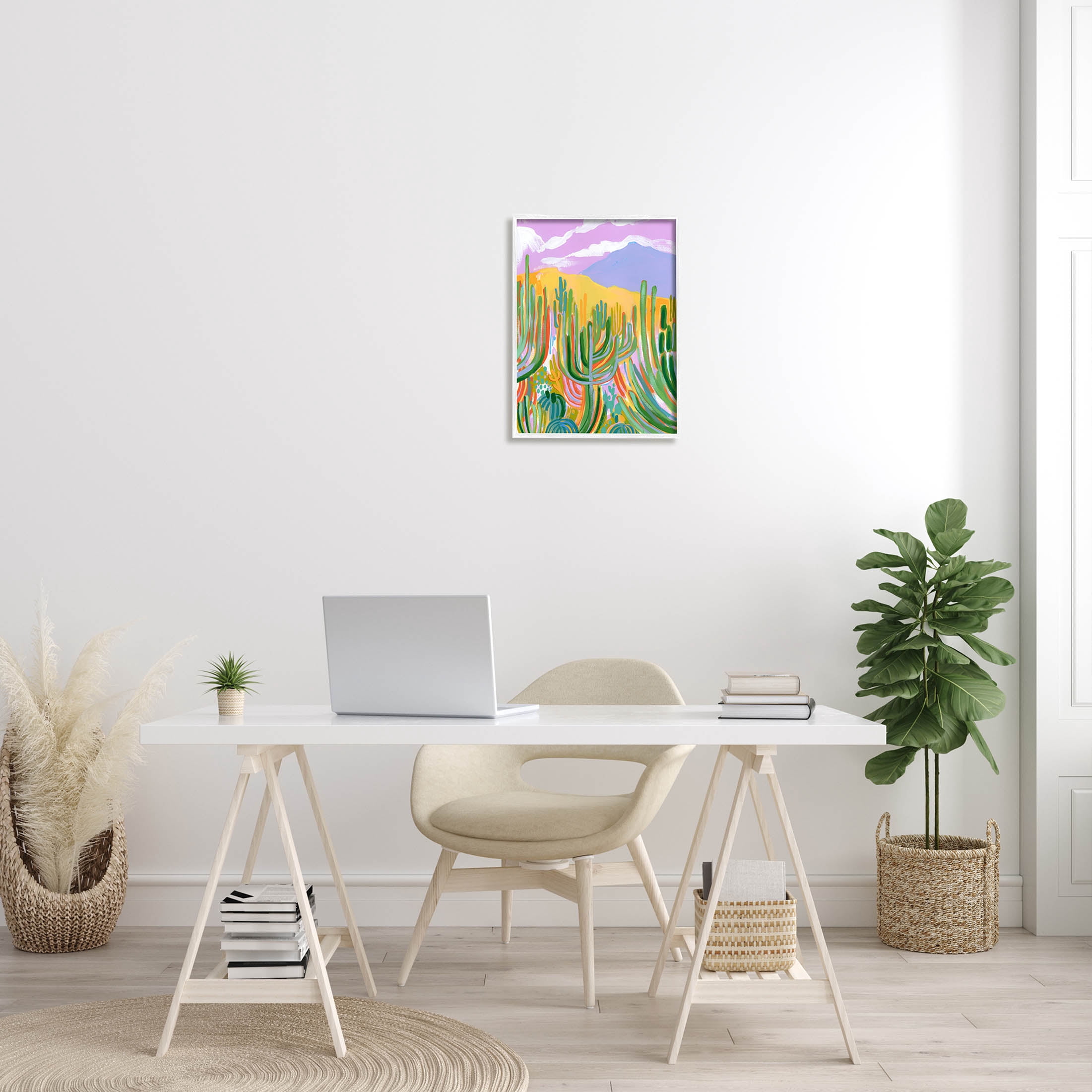 Stupell Industries Abstract Cactus Plants Desert Dunes Painting White Framed Art Print Wall Art, Design by Laura Marr