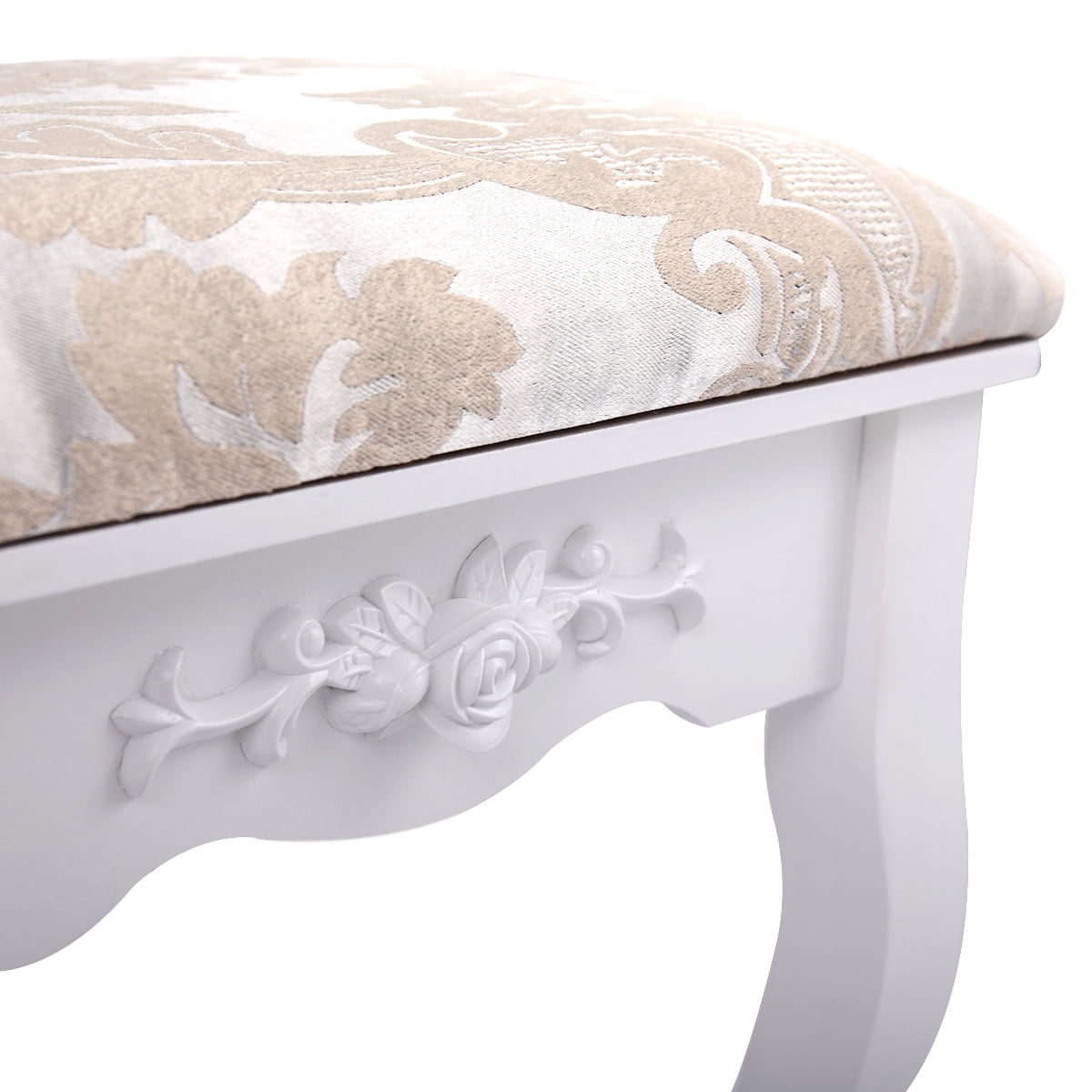 Lowestbest Vanity Table Set with Mirror, Cushioned Stool, 2 Drawers, White