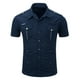 thumbnail image 1 of Blusa y camisa de manga corta con cuello vuelto para hombre, camisa vaquera de manga corta con solapa de color liso, blusa militar para hombre, 1 of 8