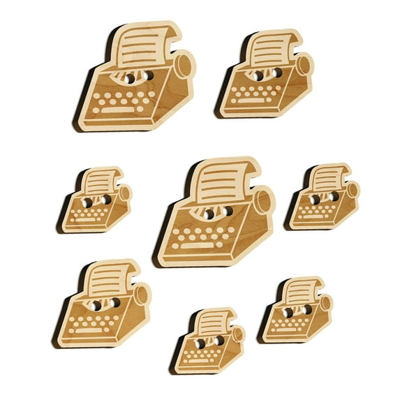 Old Typewriter Icon for Novels Books and Letters Wood Buttons for Crochet Knitting Sewing DIY Craft - 0.75 Inch Small (12pcs)