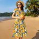 thumbnail image 4 of Easygdp Vintage White Yellow Sunflower para Vestido Transpirable de Mujer, Vestido Suelto de Manga Corta con Pliegues y Bolsillos para el Verano, 4 of 6