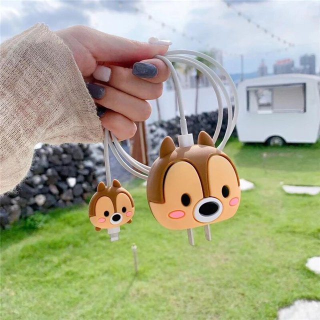 Stitch Mickey Mouse Cartoon Silicone Protector Case for IPhone Charger Cable Data Line Head Protection Cover Accessories Dale Only protective case