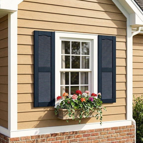 GVN Louver Shutters with Premium Board and Batten, Window Panel Shutters with Easy Mount for Farmhouse, Home Office, Living Room, Bedroom, Blue(14"*25")