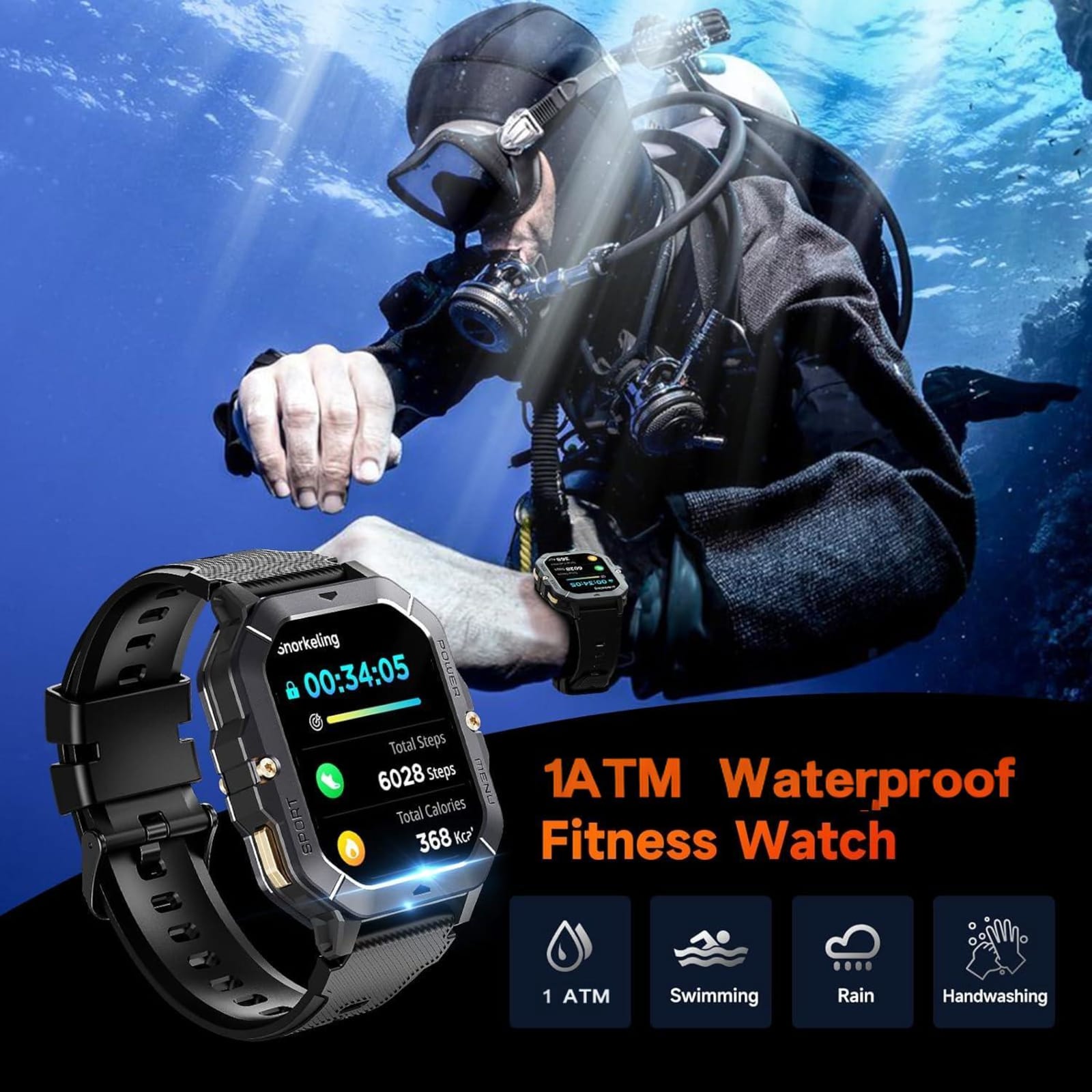 Smart Watch for Men, Waterproof Military Watch 2.02” HD Touchscreen Answer/Make Calls, Sport Fitness Activity Tracker with Heart Rate/Oxygen/Sleep Monitor/100+ Sports Modes