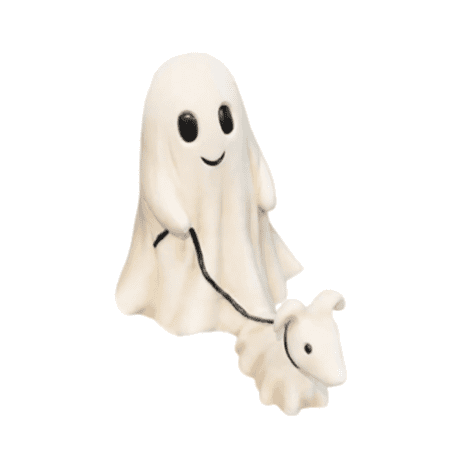 

Ziwoki 1 Pack Cute Ghost Statue Halloween Ghost Walking Dog Statue Halloween Creative Dog Walking Ornament Ghost Walking His Ghost Dog