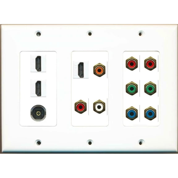 Ultra Spec Cables 3 HDMI Toslink 9 RCA Red/White/Orange 2 RCA Red/Green/Blue Wall Plate
