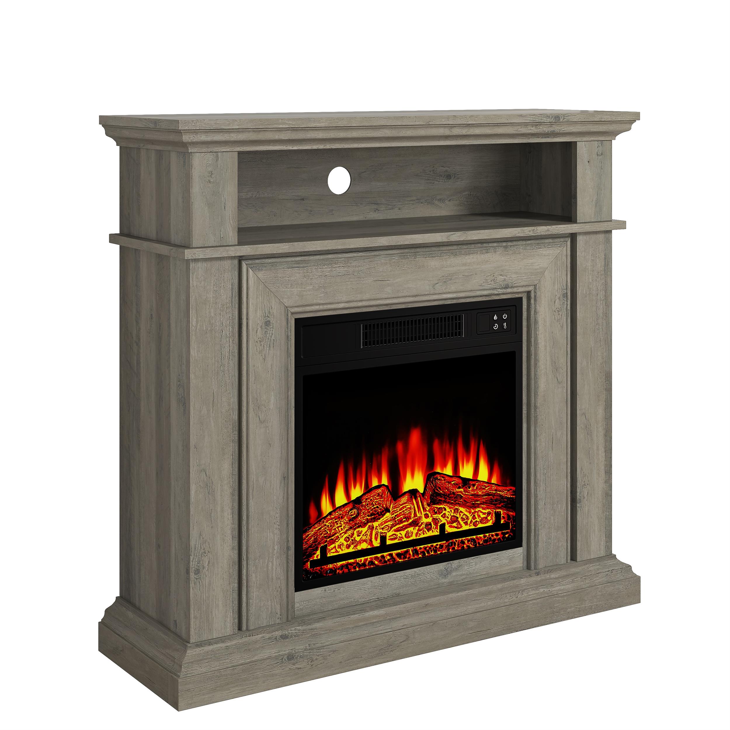 36-Inch Electric Fireplace with Mantel & Wood Finish - Wood Brown