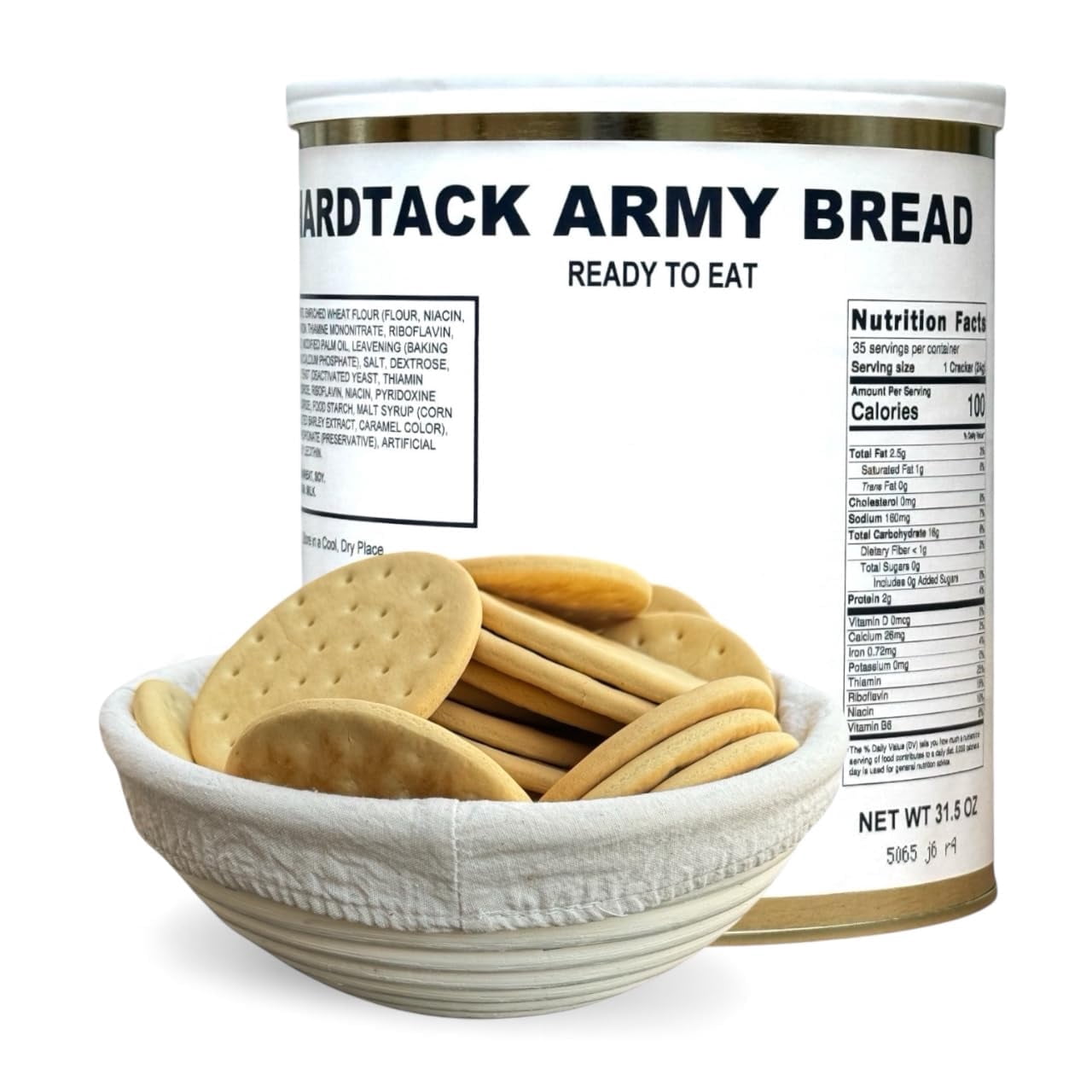 Military Surplus Hardtack Biscuits #10 Can – 30+ Year Shelf Life Emergency Survival Food, 35 Count Long-Term Storage Crackers for Camping, Preppers & Disaster Preparedness, Made in USA