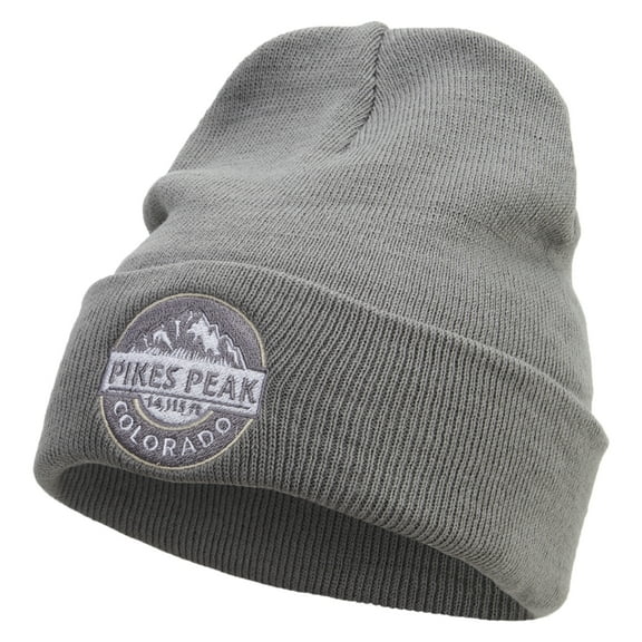 Pikes Peak Colorado Embroidered 12 inch Acrylic Cuffed Long Beanie - Grey OSFM