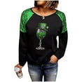 thumbnail image 4 of St Patricks Day Shirt Women Funny Patchwork Long Sleeve Top Shamrock Print Shirt Crew Neck Casual Shirts Cute Festival Outfits Green Tops for Women, 4 of 9