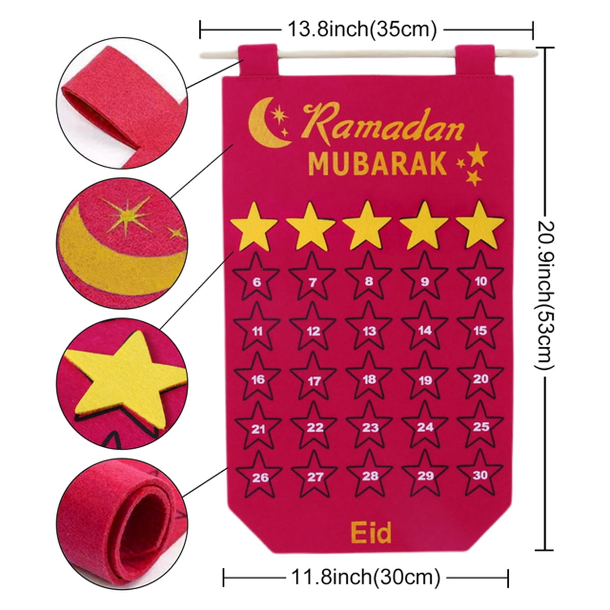 Eid Ramadan Mubarak Felt Advent Calendar Countdown Muslim Kareem Hanging  Decor