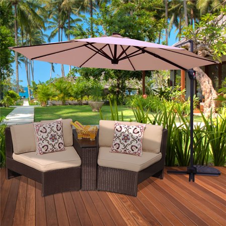 10 Feet Aluminum Solar Powered Led Offset Cantilever Outdoor Patio