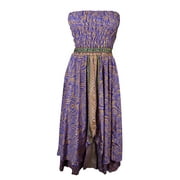 Mogul Womens Purple Maxi Skirt Printed Bohemian Style Two Layer Sundress